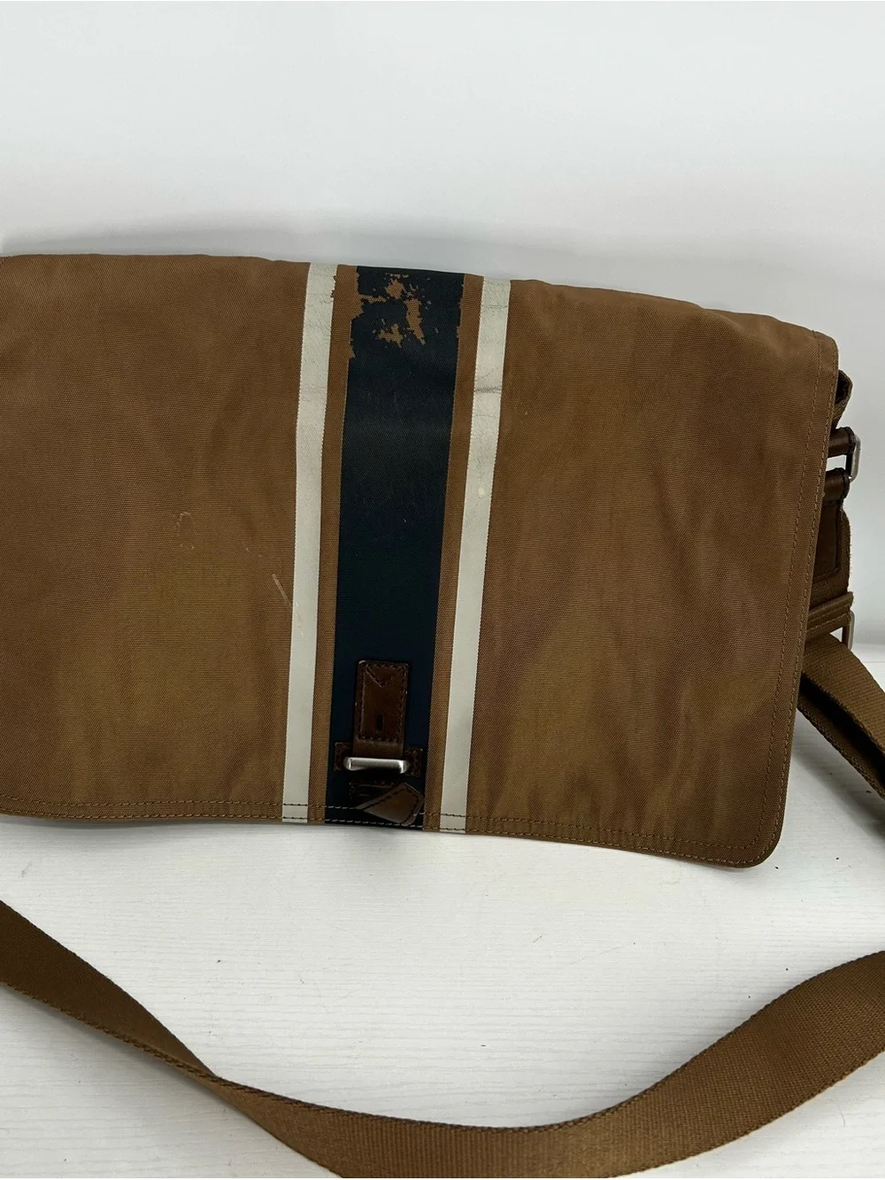 Fossil Graham Messenger Bag Canvas Leather Crossbody Laptop Magnetic Closure